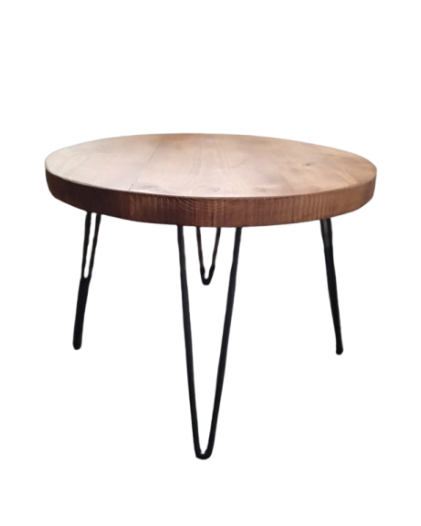 000.014  Rustic Wooden Round Coffee Table with Hairpin Legs