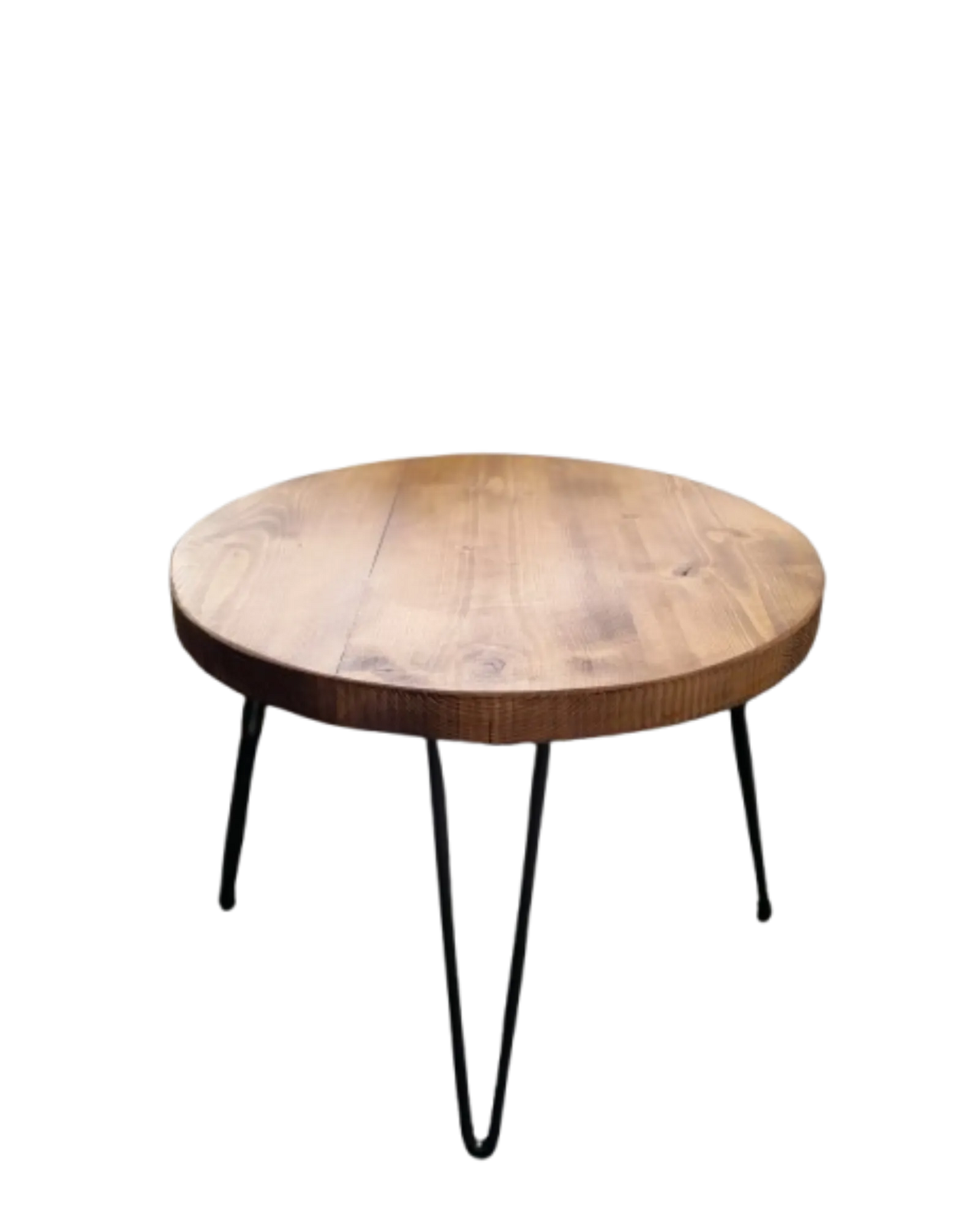 000.014  Rustic Wooden Round Coffee Table with Hairpin Legs