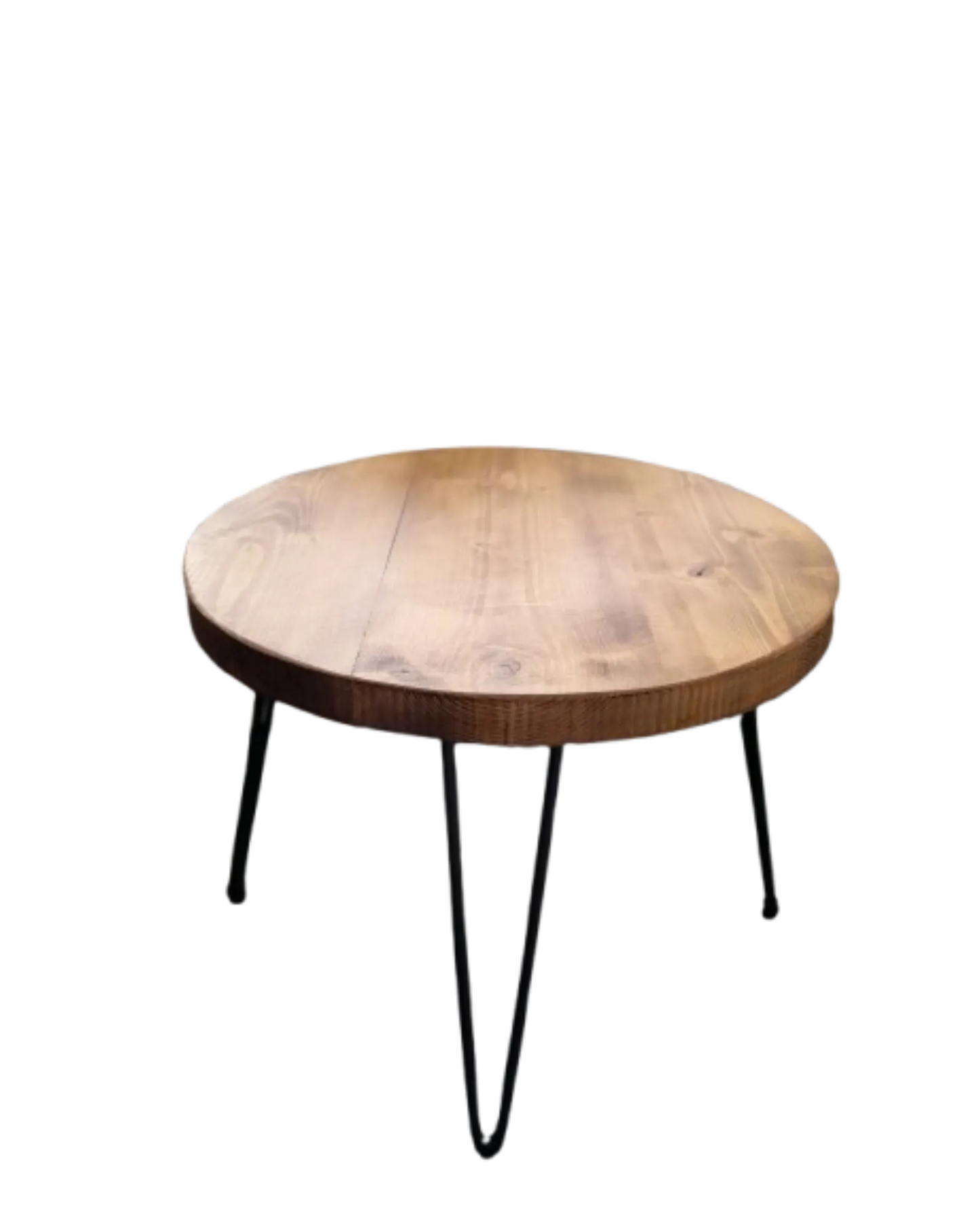 000.014  Rustic Wooden Round Coffee Table with Hairpin Legs